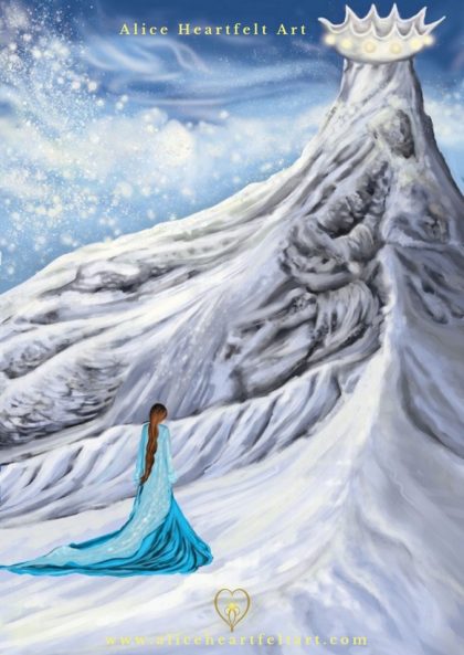 Alice Heartfelt Art - 13 nawyków ludzi sukcesu - Wytrwałość - ilustracja cyfrowa ("Zdobycie szczytu nigdy nie jest łatwe, ale widok z niego, na przeszkody które pokonaliśmy po drodze - bezcenne")