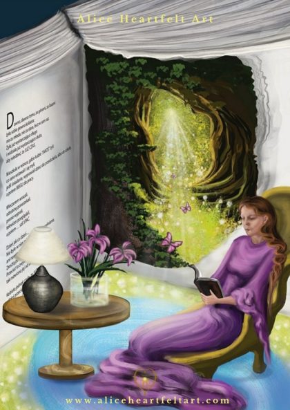 Alice Heartfelt Art - 13 nawyków ludzi sukcesu - Rozwój - ilustracja cyfrowa (“Książki są jak drzwi. Otwierasz je i wkraczasz przez nie do innego świata.” Jeanette Winterson)