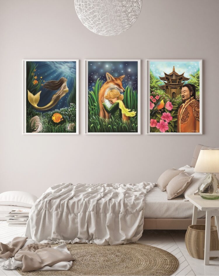 Oprawa ilustracji w pokoju dziecięcym - Syrenka, Mały Książę i Słowik - Alice Heartfelt Art